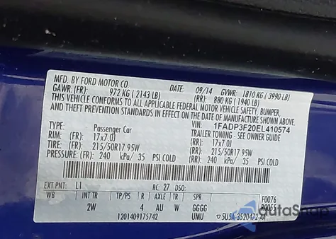 2014 Ford Focus Se z USA, uszkodzony, nr VIN 1FADP3F20EL410574